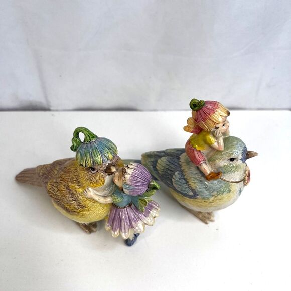 Fairy Bird Figurines Set of 2-Fairy Garden-Resin Whimsical Knick Knack Decor - Picture 1 of 10